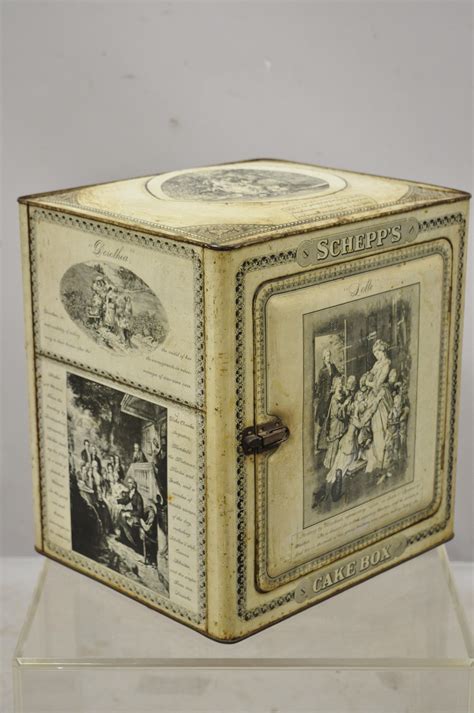 rolleicord antique french victorian cream schepps metal cake box|Early Antique Schepps Advertising Tin Cake Box with .